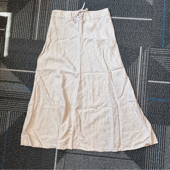 Tahari Linen Maxi Skirt Beige size 10 side zip lace up back - Picture 2 of 8